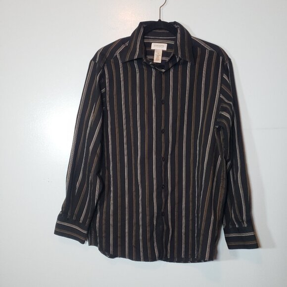 Concepts by Clairborne Black Striped casual dress shirt size M - Picture 1 of 3